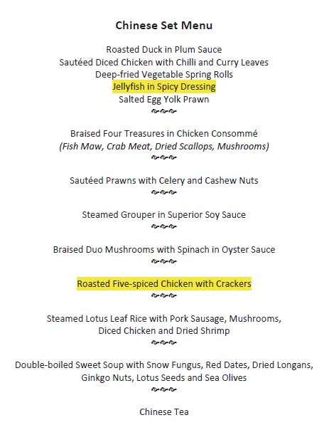 Chinese Set Menu